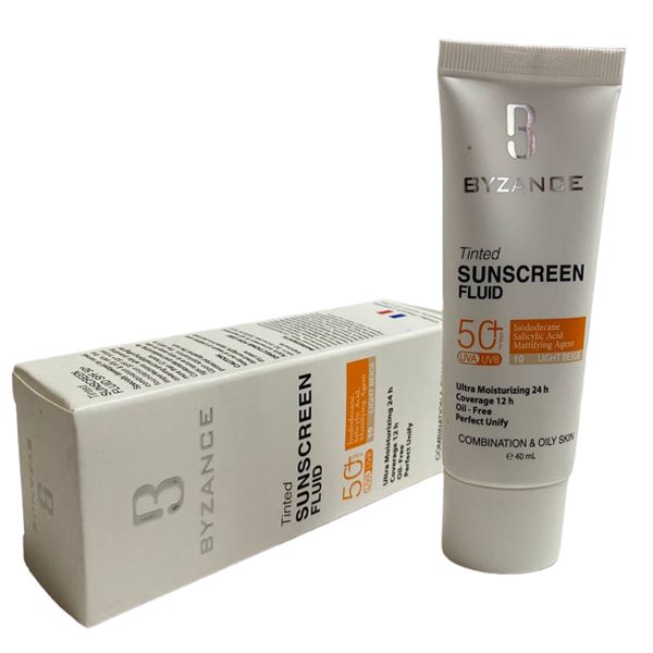 فلوئید ضد آفتاب رنگی +SPF 50 پوست خشک بیزانس بژ روشن